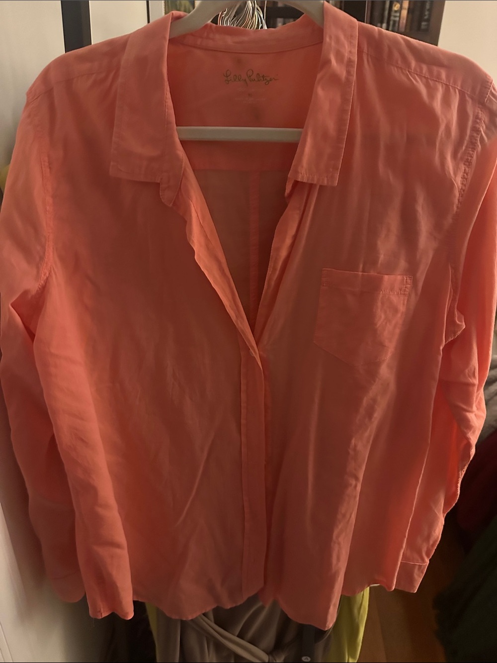 Lilly Pulitzer Coral Pink Button-Front Blouse